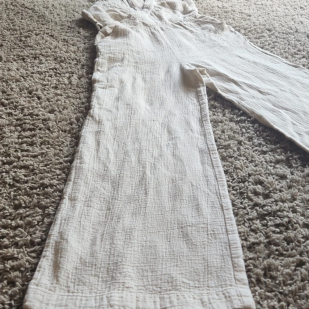 Anthropologie Cream Textured Jumpsuit Womans Size 4 - Picture 3 of 10